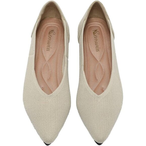 Shoes - Semwiss Women's Beige Ballet Pointed Toe Flats Comfortable Casual Dressy Shoes